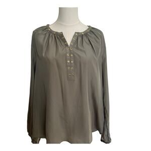 MICHAEL KORS | Women's Long Sleeve Rivet Blouse Army Green | Size Medium